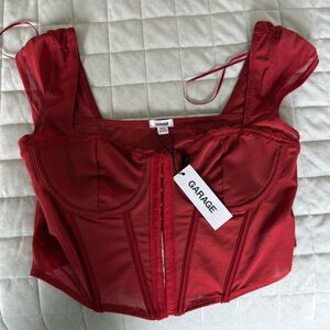 Garage Red Mesh Corset Top